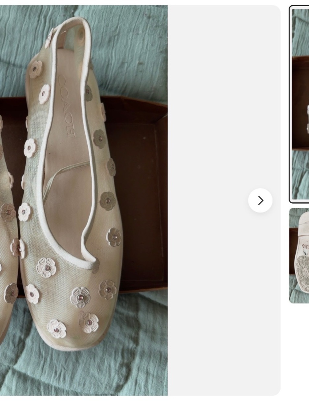 Coach Pink Mesh Floral Applique Ballet Flats Crystal Shoes Women’s 7.5